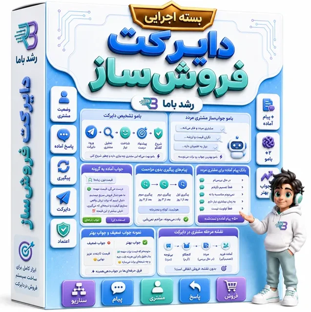 جعبه‌ابزار دایرکت فروش‌ساز رشد باما شامل دو باموی هوشمند و پیام‌های آماده فروش